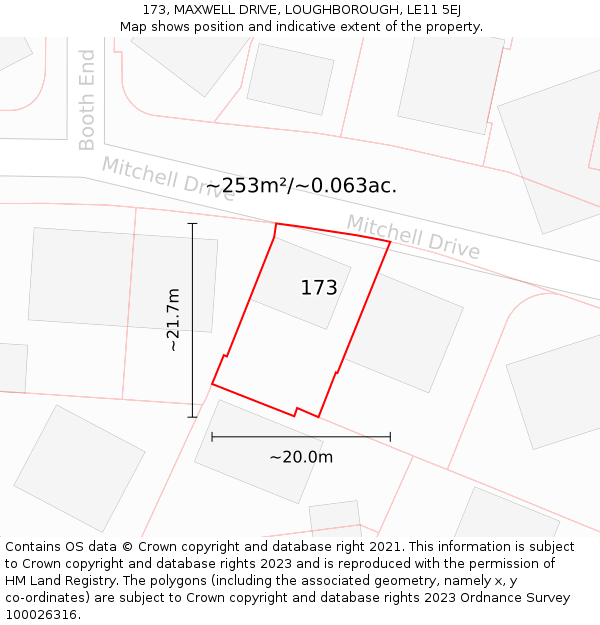 173, MAXWELL DRIVE, LOUGHBOROUGH, LE11 5EJ: Plot and title map