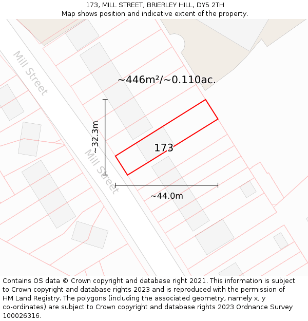 173, MILL STREET, BRIERLEY HILL, DY5 2TH: Plot and title map