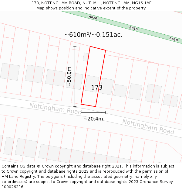 173, NOTTINGHAM ROAD, NUTHALL, NOTTINGHAM, NG16 1AE: Plot and title map