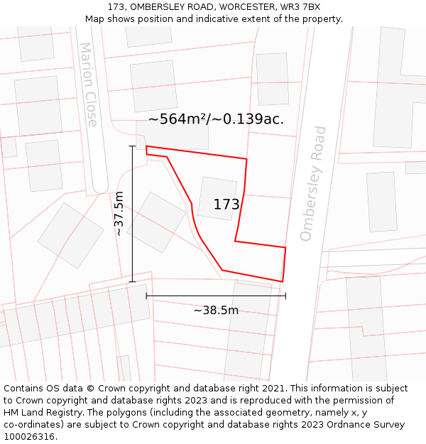 173, OMBERSLEY ROAD, WORCESTER, WR3 7BX: Plot and title map