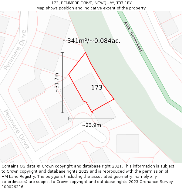 173, PENMERE DRIVE, NEWQUAY, TR7 1RY: Plot and title map