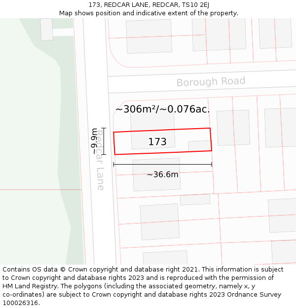 173, REDCAR LANE, REDCAR, TS10 2EJ: Plot and title map