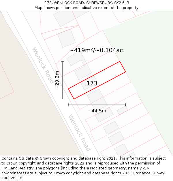 173, WENLOCK ROAD, SHREWSBURY, SY2 6LB: Plot and title map