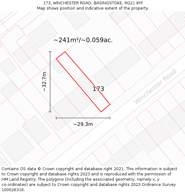 173, WINCHESTER ROAD, BASINGSTOKE, RG21 8YF: Plot and title map