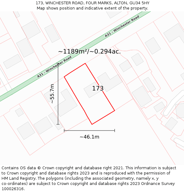 173, WINCHESTER ROAD, FOUR MARKS, ALTON, GU34 5HY: Plot and title map