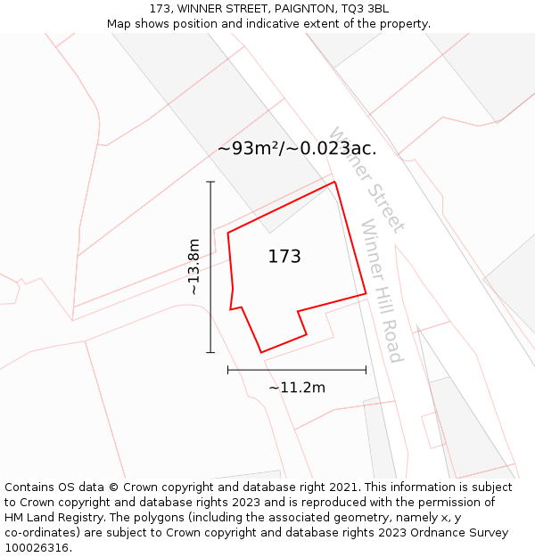 173, WINNER STREET, PAIGNTON, TQ3 3BL: Plot and title map