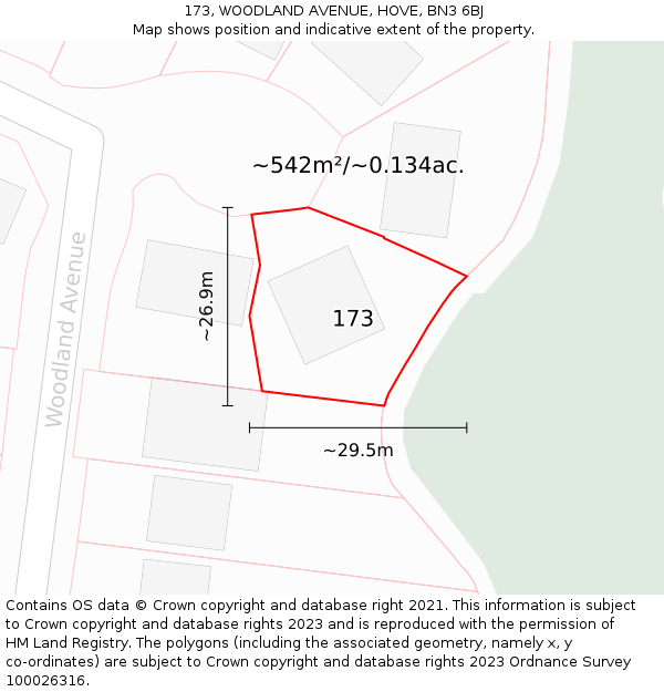 173, WOODLAND AVENUE, HOVE, BN3 6BJ: Plot and title map