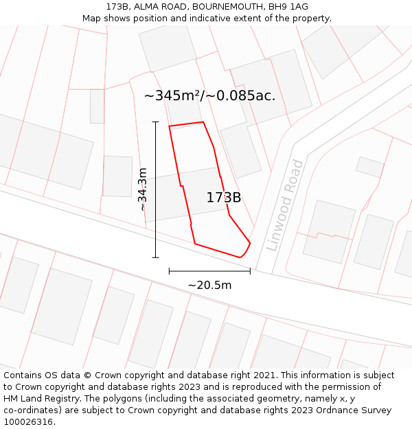 173B, ALMA ROAD, BOURNEMOUTH, BH9 1AG: Plot and title map