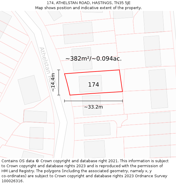 174, ATHELSTAN ROAD, HASTINGS, TN35 5JE: Plot and title map