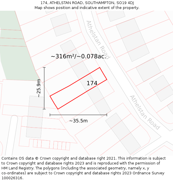 174, ATHELSTAN ROAD, SOUTHAMPTON, SO19 4DJ: Plot and title map