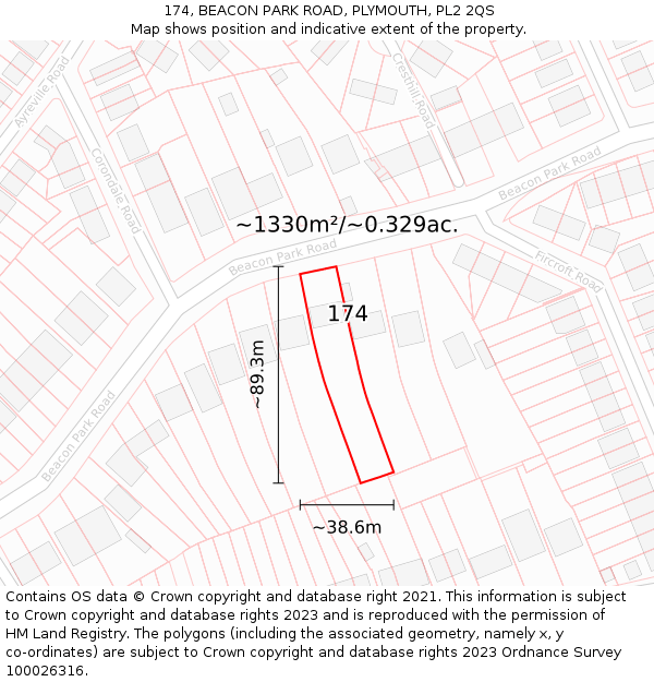 174, BEACON PARK ROAD, PLYMOUTH, PL2 2QS: Plot and title map