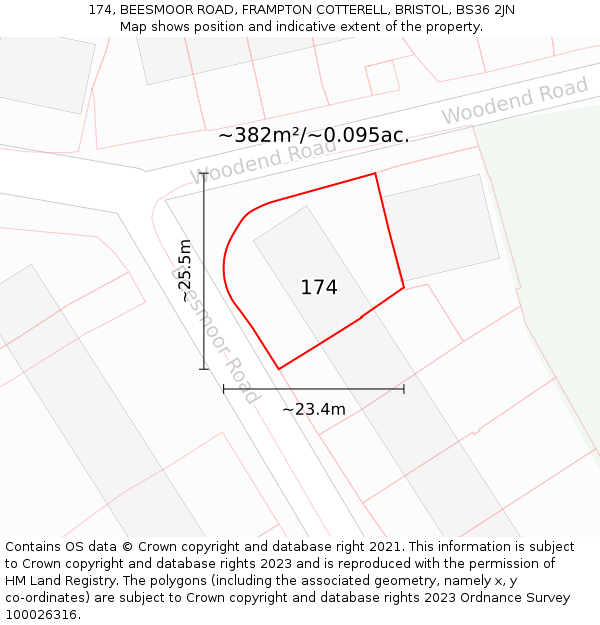 174, BEESMOOR ROAD, FRAMPTON COTTERELL, BRISTOL, BS36 2JN: Plot and title map