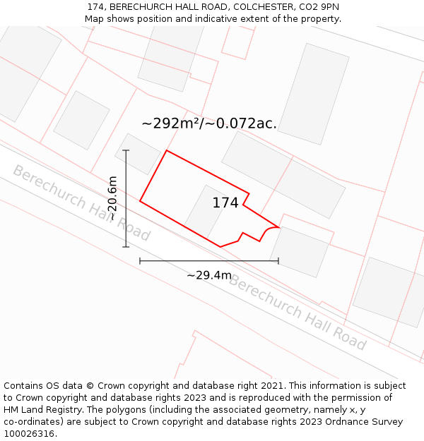 174, BERECHURCH HALL ROAD, COLCHESTER, CO2 9PN: Plot and title map