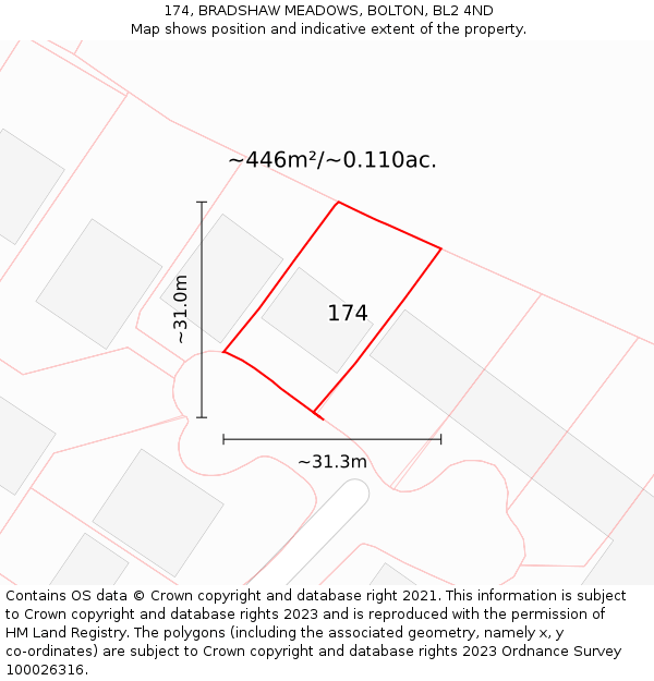 174, BRADSHAW MEADOWS, BOLTON, BL2 4ND: Plot and title map