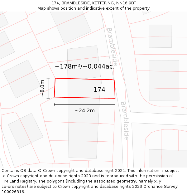 174, BRAMBLESIDE, KETTERING, NN16 9BT: Plot and title map
