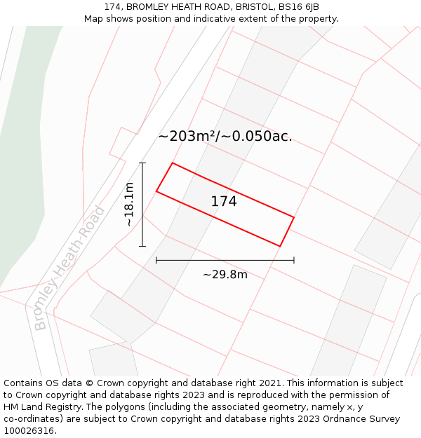 174, BROMLEY HEATH ROAD, BRISTOL, BS16 6JB: Plot and title map