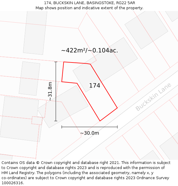 174, BUCKSKIN LANE, BASINGSTOKE, RG22 5AR: Plot and title map