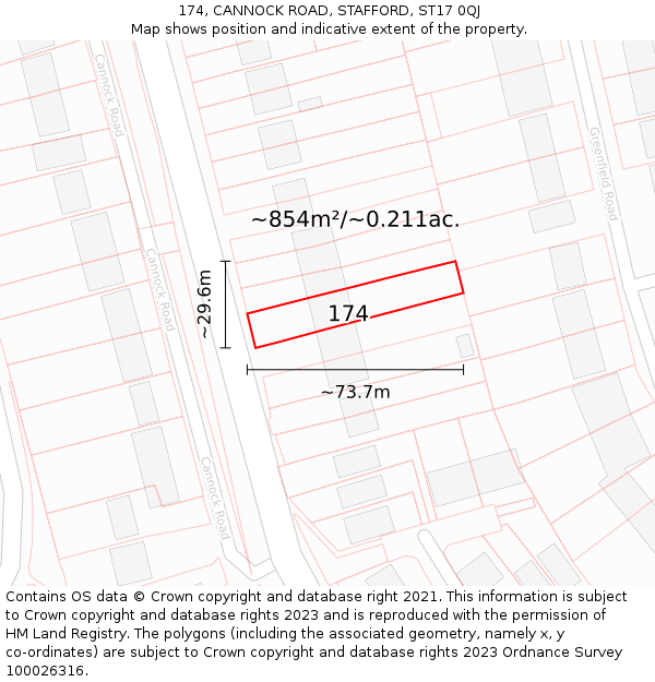 174, CANNOCK ROAD, STAFFORD, ST17 0QJ: Plot and title map