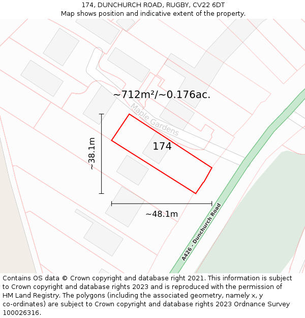 174, DUNCHURCH ROAD, RUGBY, CV22 6DT: Plot and title map