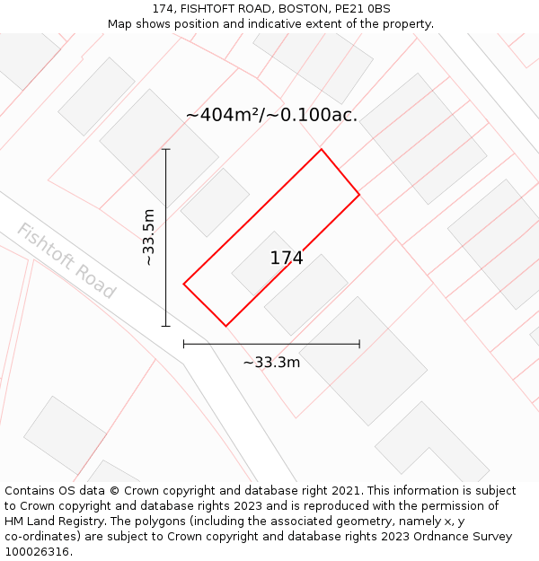 174, FISHTOFT ROAD, BOSTON, PE21 0BS: Plot and title map