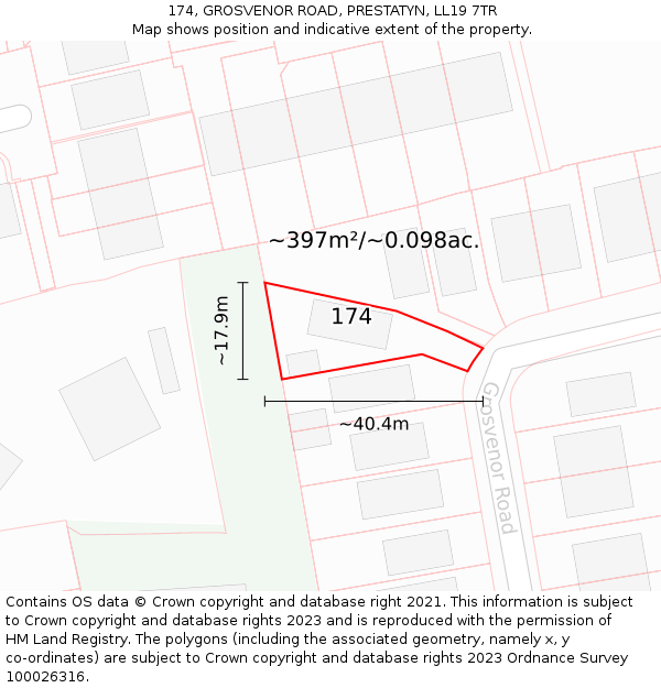 174, GROSVENOR ROAD, PRESTATYN, LL19 7TR: Plot and title map