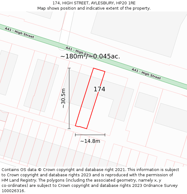174, HIGH STREET, AYLESBURY, HP20 1RE: Plot and title map