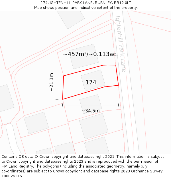 174, IGHTENHILL PARK LANE, BURNLEY, BB12 0LT: Plot and title map