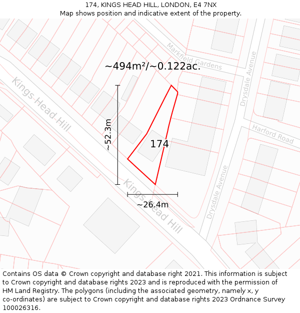 174, KINGS HEAD HILL, LONDON, E4 7NX: Plot and title map