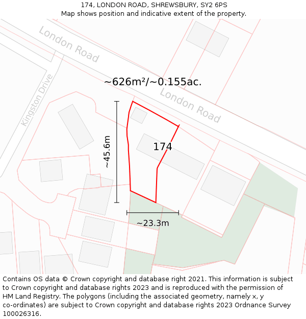 174, LONDON ROAD, SHREWSBURY, SY2 6PS: Plot and title map