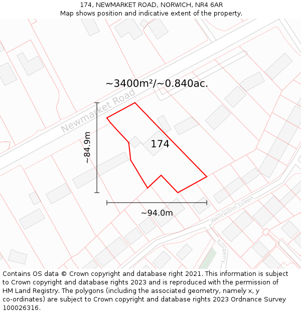 174, NEWMARKET ROAD, NORWICH, NR4 6AR: Plot and title map