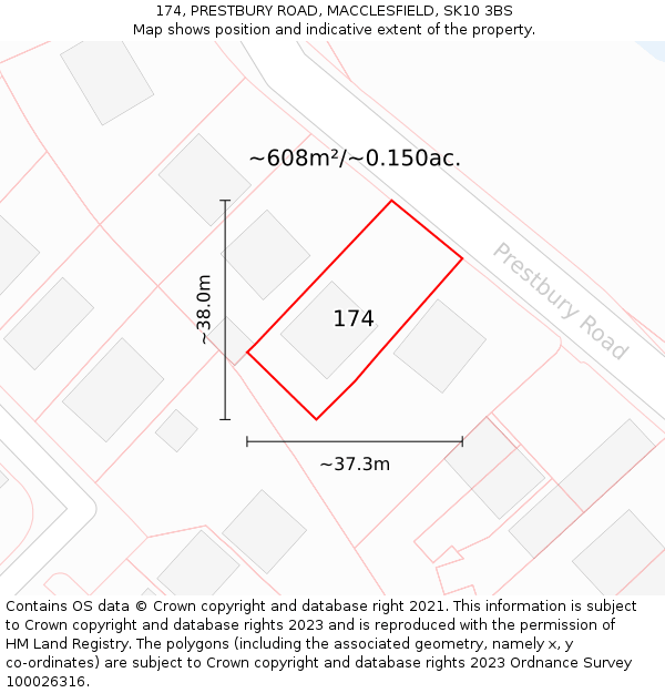 174, PRESTBURY ROAD, MACCLESFIELD, SK10 3BS: Plot and title map