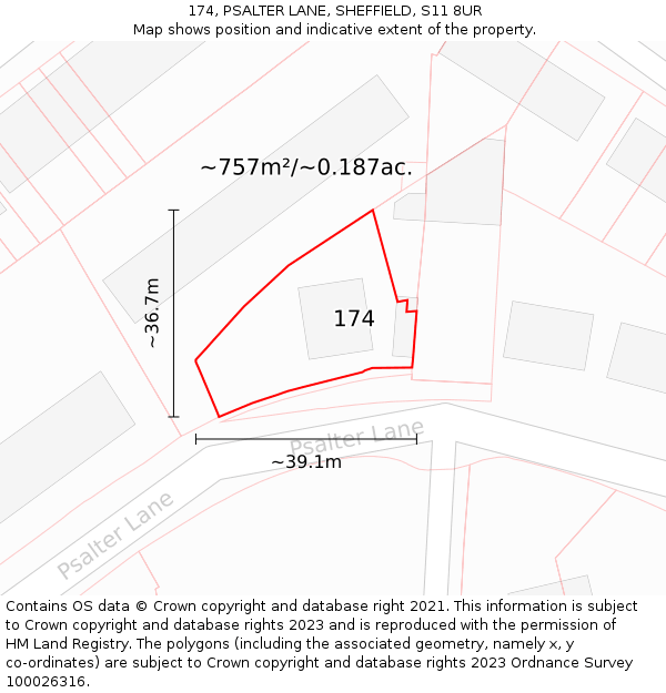 174, PSALTER LANE, SHEFFIELD, S11 8UR: Plot and title map