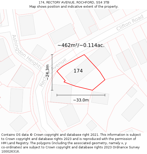 174, RECTORY AVENUE, ROCHFORD, SS4 3TB: Plot and title map