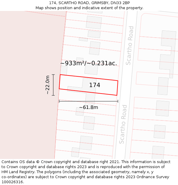 174, SCARTHO ROAD, GRIMSBY, DN33 2BP: Plot and title map