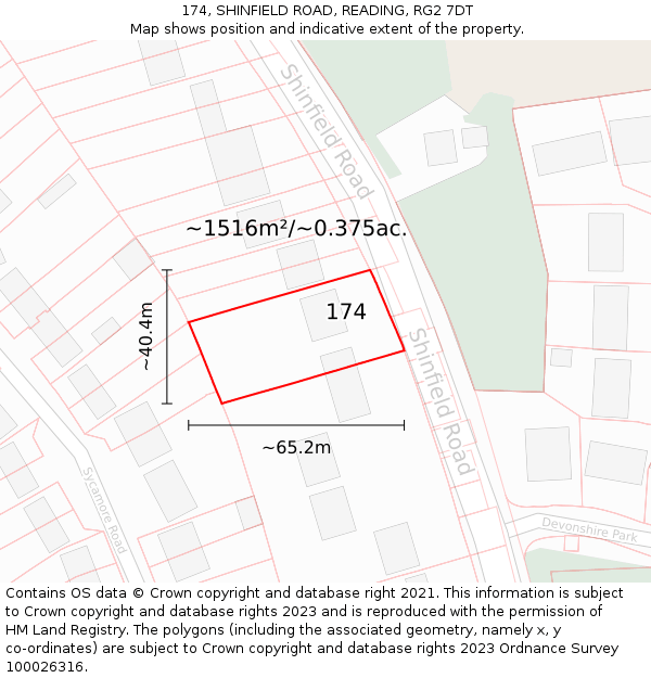 174, SHINFIELD ROAD, READING, RG2 7DT: Plot and title map