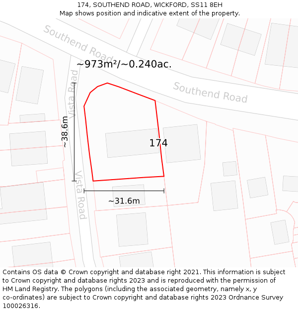 174, SOUTHEND ROAD, WICKFORD, SS11 8EH: Plot and title map