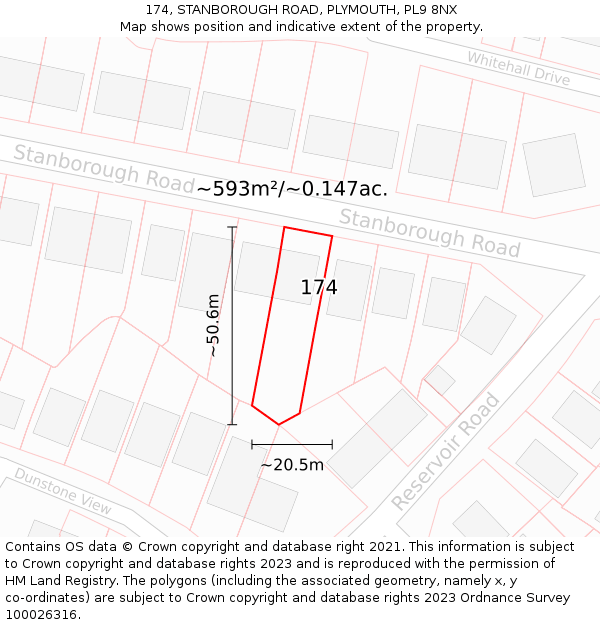 174, STANBOROUGH ROAD, PLYMOUTH, PL9 8NX: Plot and title map