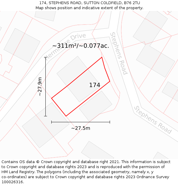 174, STEPHENS ROAD, SUTTON COLDFIELD, B76 2TU: Plot and title map