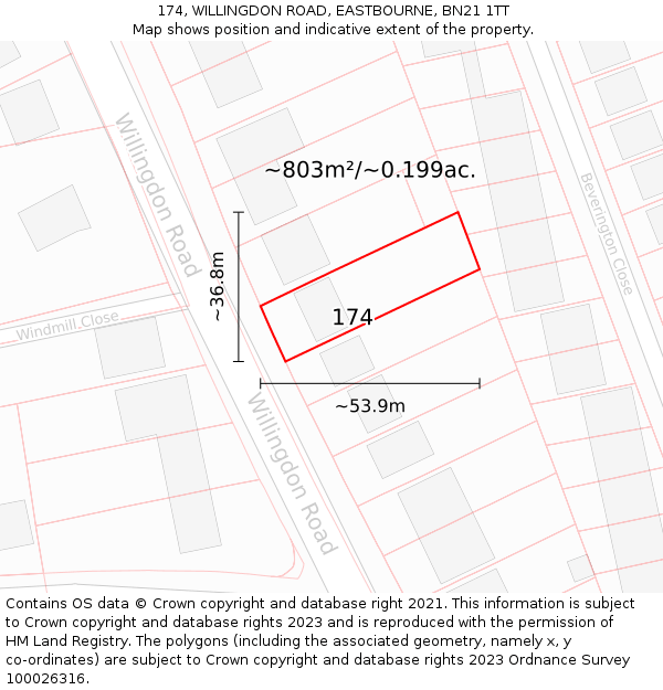 174, WILLINGDON ROAD, EASTBOURNE, BN21 1TT: Plot and title map