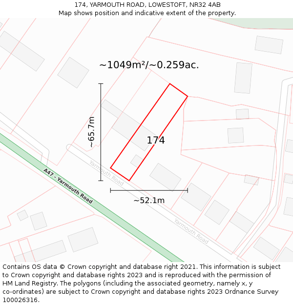 174, YARMOUTH ROAD, LOWESTOFT, NR32 4AB: Plot and title map