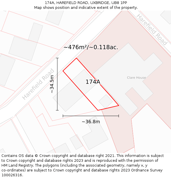 174A, HAREFIELD ROAD, UXBRIDGE, UB8 1PP: Plot and title map