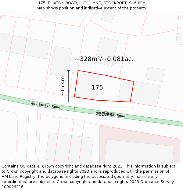 175, BUXTON ROAD, HIGH LANE, STOCKPORT, SK6 8EA: Plot and title map