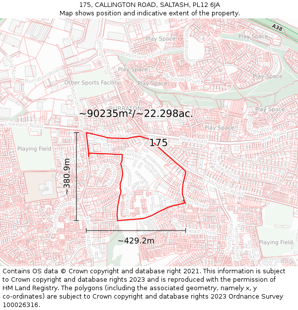 175, CALLINGTON ROAD, SALTASH, PL12 6JA: Plot and title map