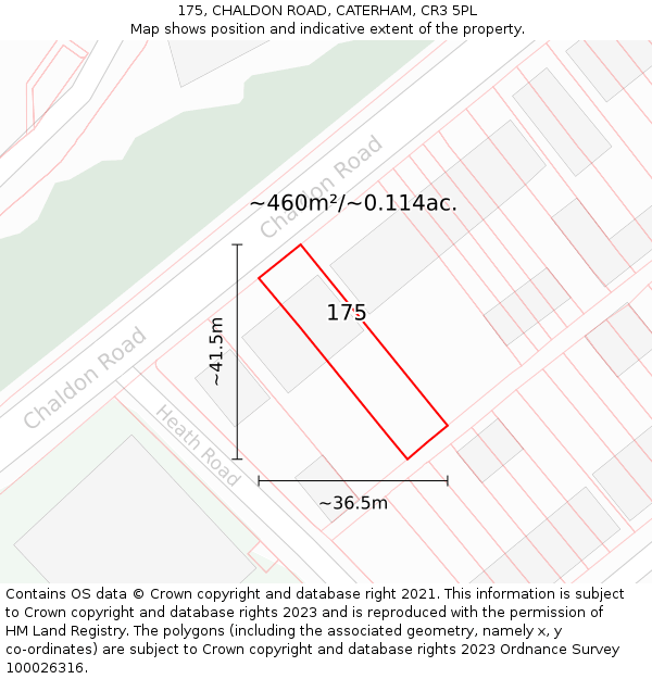 175, CHALDON ROAD, CATERHAM, CR3 5PL: Plot and title map