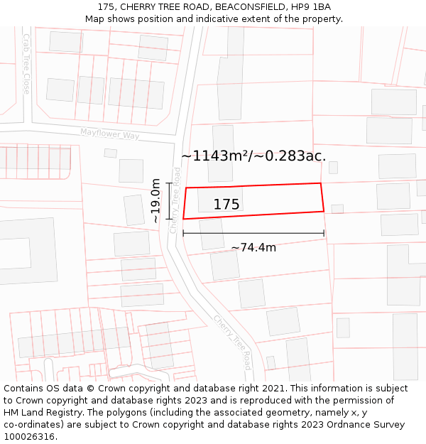 175, CHERRY TREE ROAD, BEACONSFIELD, HP9 1BA: Plot and title map