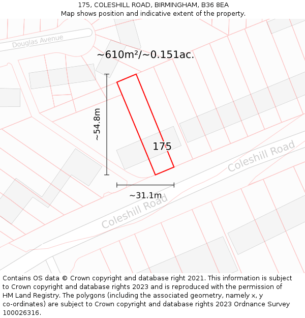 175, COLESHILL ROAD, BIRMINGHAM, B36 8EA: Plot and title map