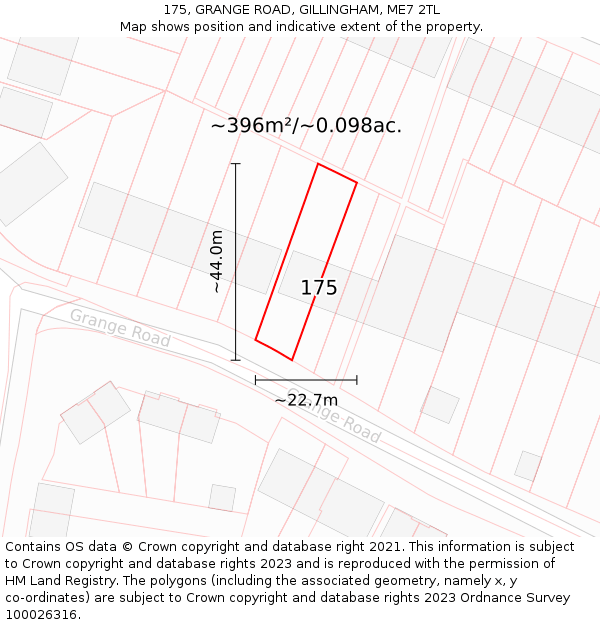 175, GRANGE ROAD, GILLINGHAM, ME7 2TL: Plot and title map