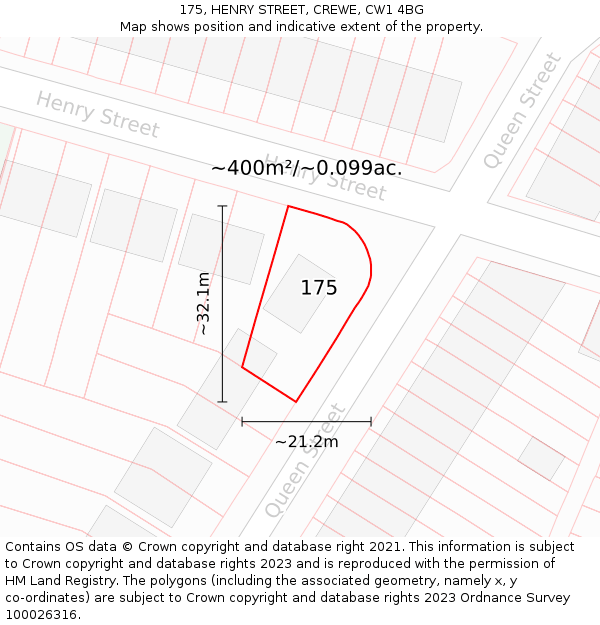 175, HENRY STREET, CREWE, CW1 4BG: Plot and title map