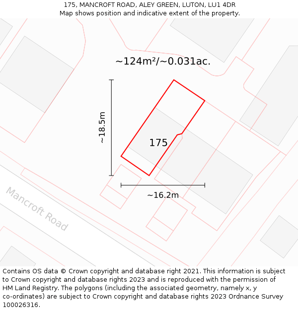 175, MANCROFT ROAD, ALEY GREEN, LUTON, LU1 4DR: Plot and title map