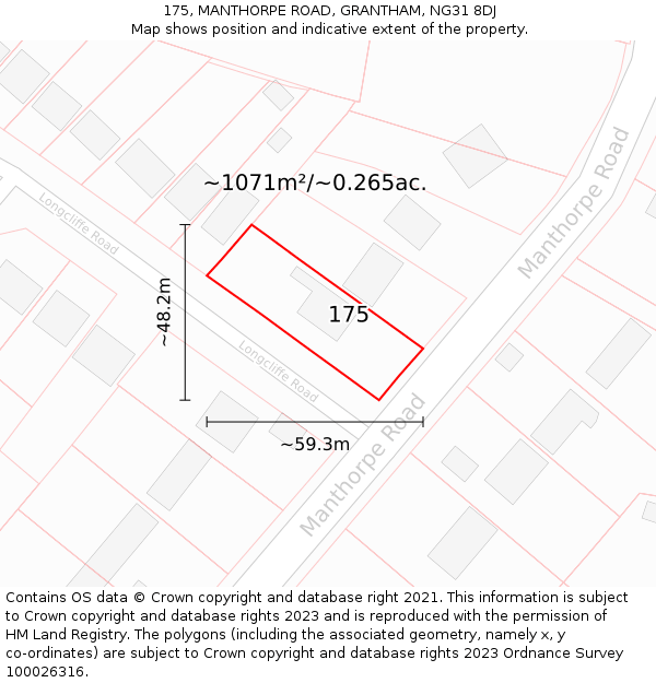 175, MANTHORPE ROAD, GRANTHAM, NG31 8DJ: Plot and title map